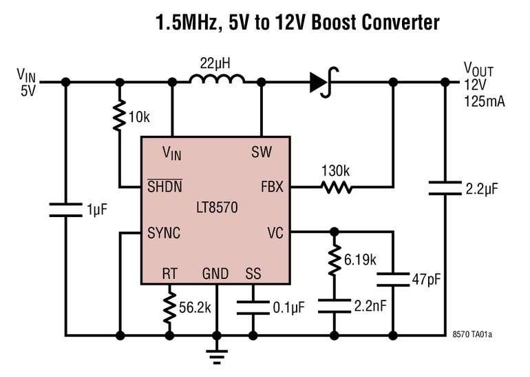 Convertisseur DC/DC, �l�vateur, 500mA, 65V, 1,5MHz