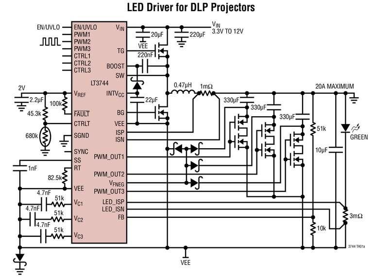 Contrôleur de LED, en mode abaisseur, synchrone, générant un courant jusqu’à 40A Contrôleur de LED, en mode abaisseur, synchrone, générant un courant jusqu’à 40A