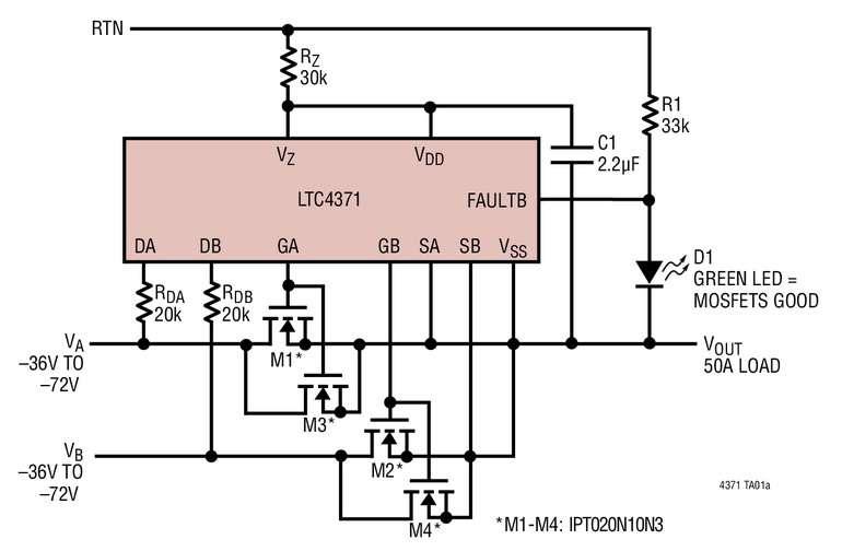 Contr�leur � circuit OU � diodes id�ales, alimentation n�gative, de forte puissance, r�sistant � des surtensions de �300V