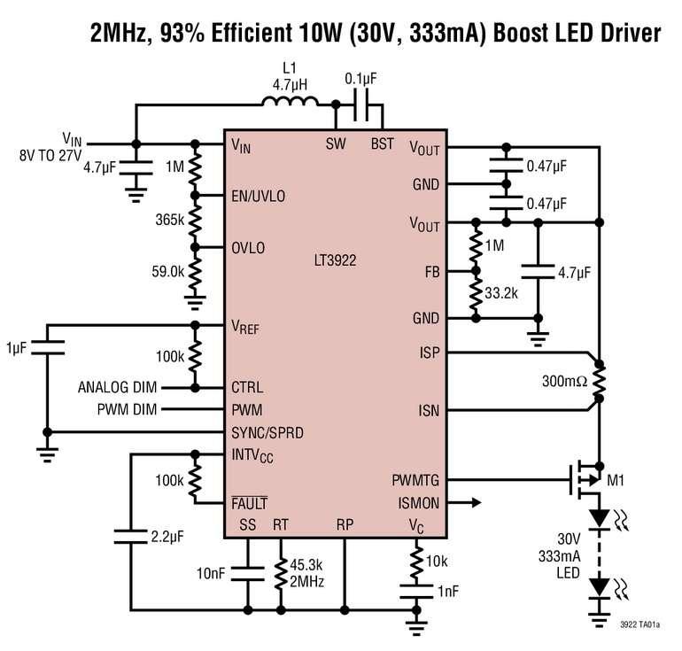 Convertisseur Silent Switcher, �l�vateur, monolithique, synchrone, 36V, 2A, pour contr�leur de LED