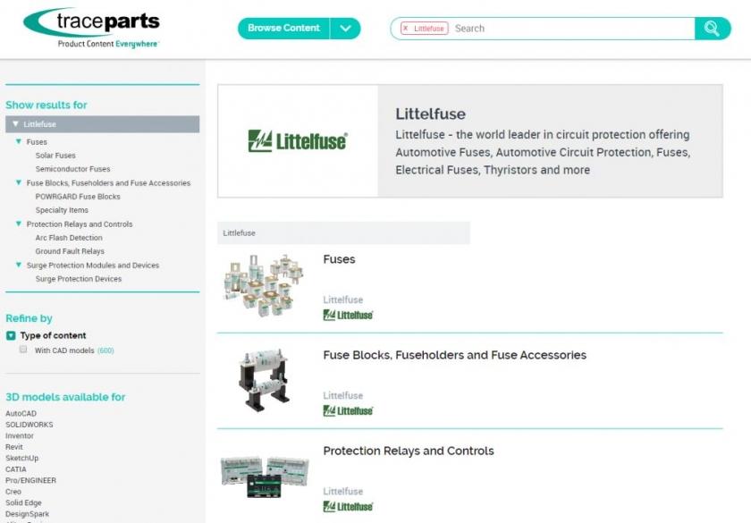 Littelfuse publie une s�lection de produits en 3D sur la plateforme de contenu CAO h�berg�e par TraceParts